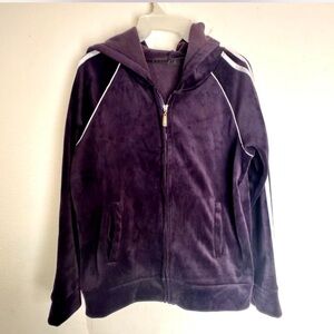 Dark Purple Velour Zip up Hoodie with Stripes! Y2K